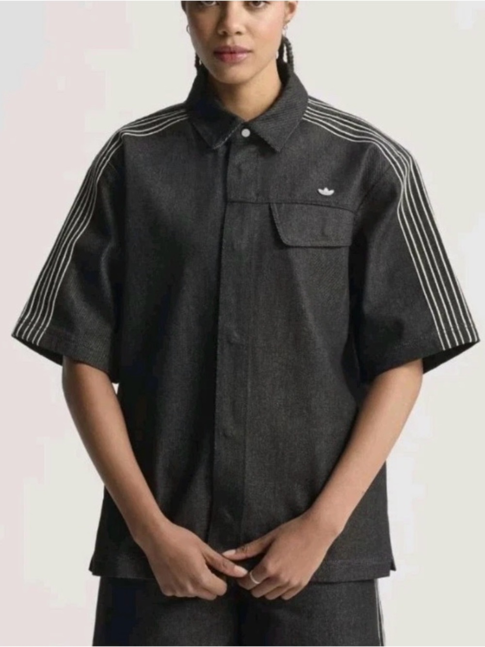 New Adidas Women’s P ESS Essentials Black Denim Workwear Shirt NWT JV7774 Medium